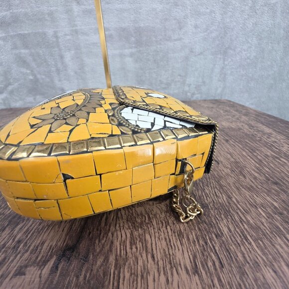 Antik Craft Metal Clutch Crossbody Honey Metallic Gold Mosaic Tile Art Chain New - Picture 8 of 15
